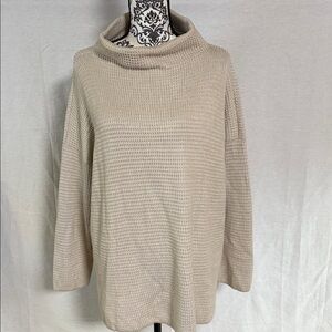 Eileen Fisher Cream Thermal Knit Funnel Neck Organic Cotton Blend Sweater GUC